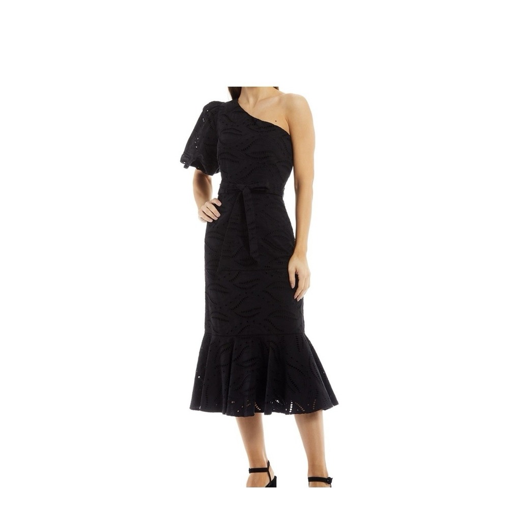 Gibson & Latimer one shoulder‎ midi dress. Color black. Size XL Women's Ruffle